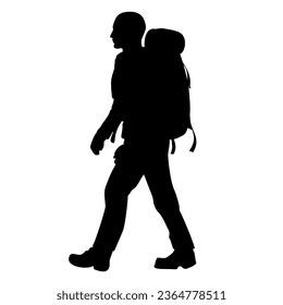 Adventure man backpacker silhouette. Vector illustration