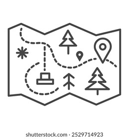 Adventure Map Isolated on White Background Vector Line Icon