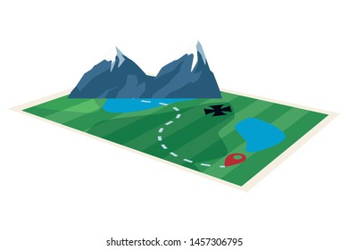 Adventure map with isometric mountains ,vector illustration .graphic design.
