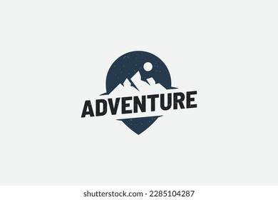 Adventure map logo with a combination of mountain and pin for any business. especially adventure, club, hiking, mountainering, etc.