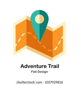 Adventure Map and Marking Pin Flat Icon