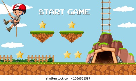 Adventure Mining Game Template with a Boy Character illustration