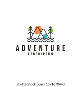 Adventure mono line art logo camping vector