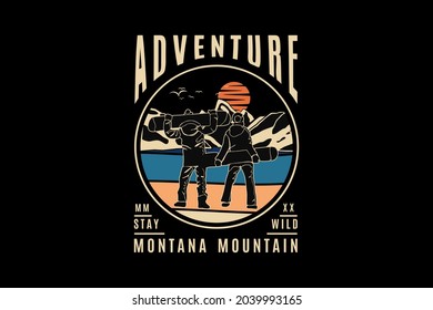 Adventure montana mountain, design silhouette retro style