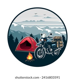 Adventure Motor Camping Illustration Vector Image