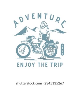 adventure with motorcycle, design adventure with motorcycle, illustration motorcycle classic for apparel, design adventure with motorcycle classic