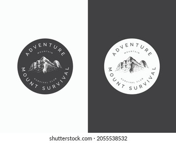 concepto de diseño del logo de la cumbre de montaje en aventura. 
