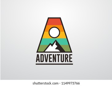 Adventure Mountain Badge Logo Template With Initial A