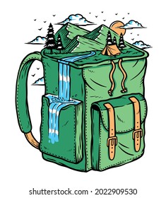 adventure to the mountain with a bag