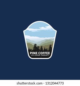 Adventure Mountain behind the pine tree vector badge 
