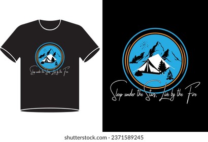 Adventure at the mountain camping graphic artwork for t shirt and others. mountain with tree retro vintage print design.