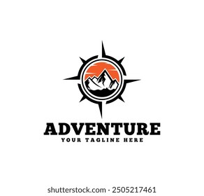 Adventure mountain compass logo design, Vector illustration.
