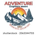 Adventure at the mountain graphic artwork for t shirt and others. Mountain with tree retro vintage print design. 