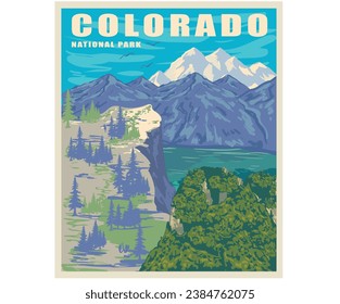 Adventure at the mountain graphic artwork for t shirt and others. Wanderlust. Mountain with tree vintage print design. Mountain with river. Life is great. Colorado national park. Hill retro.