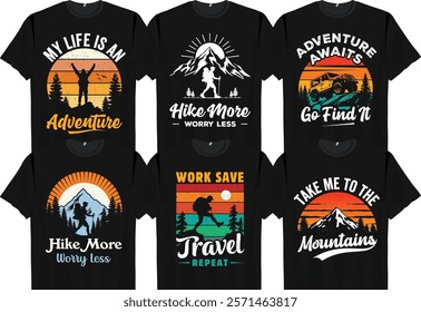 Adventure mountain hiking t shirt design bundle,