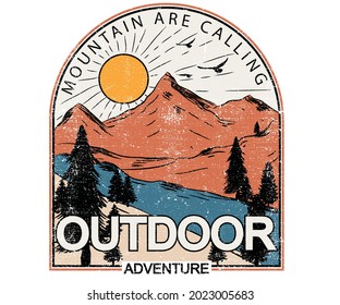 Adventure at the mountain lake vector t shirt design. Wilderness vintage graphic artwork. 