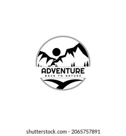 Adventure Mountain and Lake Vintage Logo Design Template