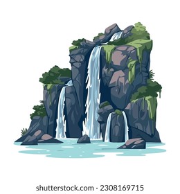 Adventure mountain peak and flowing water icon isolated