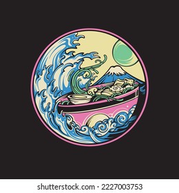 adventure mountain ramen vector art