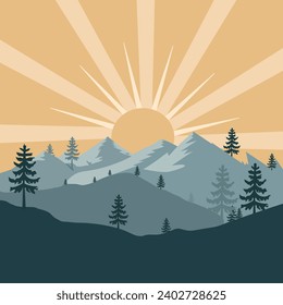 Adventure mountain sunset illustration vector
