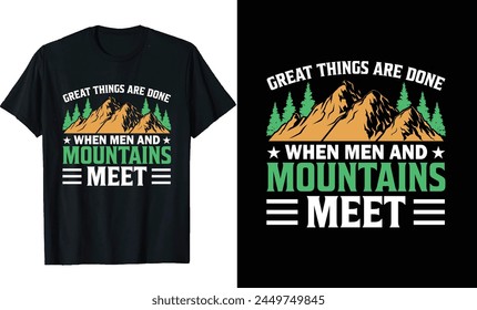 Adventure Mountain T Shirt Design, Vintage mountain hiking t-shirt design template with the hill, hiking man, and tree