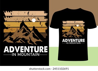 Aventura en el diseño de la camiseta de montaña. Camiseta Explore naturaleza aventura montaña retro estilo vintage ilustración. Aventura Naturaleza salvaje Camiseta Diseño Ilustración vectorial