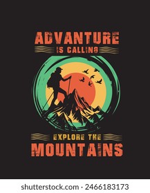 Adventure mountain camiseta vintage |  retro vintage camiseta de Vector de impresión listo