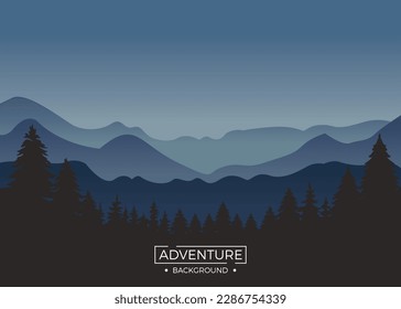 Adventure mountains background with blue light reflected at night.
Background illustration.