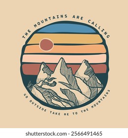 Adventure nature of mountain, hand drawn mountain prints, vintage print. design for t shirt and others. artwork for sticker, poster, background