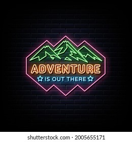 Adventure neon logo, neon sign symbol