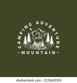 Adventure night camping logo and badge in the mountain forest