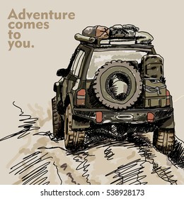 Adventure Off Road Car Illustration For Print