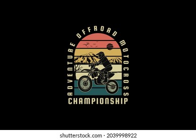 Adventure off road motocross, design silhouette retro style