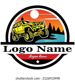 Adventure off-road vehicle logo, sticker template