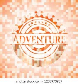 Adventure orange mosaic emblem with background