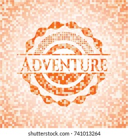 Adventure orange mosaic emblem with background