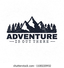 Adventure is Out There. Inspiring Creative Motivation Quote Poster Template With Mountains and Trees. Vector Illustration.