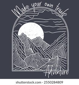 Adventure is out there lake hand-drawn t shirt design illustration by graphic tablet