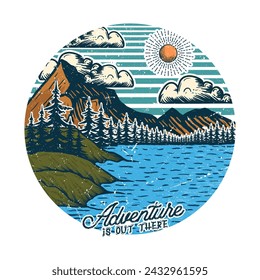 Adventure is out there outdoor t shirt design illustration by graphic tablet