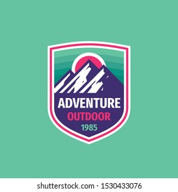 Adventure outdoor - concept badge design. Mountain climbing & hiking - creative logo emblem. Vector illustration. 