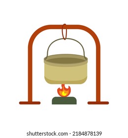 adventure outdoor cooking activity with hanging pan pot with portable stove vector flat illustration icon design
