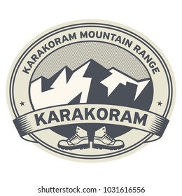 Adventure outdoor expedition mountain peak sign or stamp with text Karakoram, vector illustration