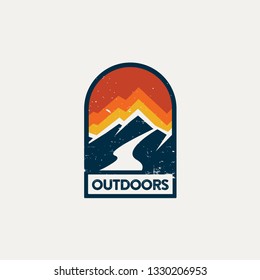 adventure outdoor mountain, vintage grunge style logo template
