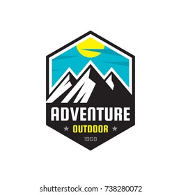 Adventure outdoor - vector logo template illustration. Mountains expedition creative badge sign. Graphic design element.