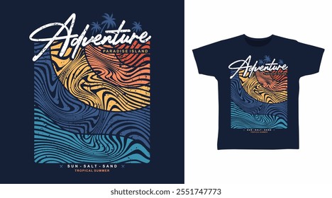 Adventure Paradise Typography with Line Art Hand Drawn vector Tshirt Design.