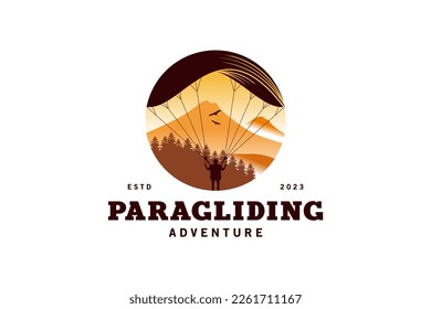Adventure paragliding logo design in nature background