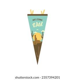 Adventure pennant. Camping Pennant flag design. Vintage outdoor sublimation with Arizona desert landscape. Stock vector graphics