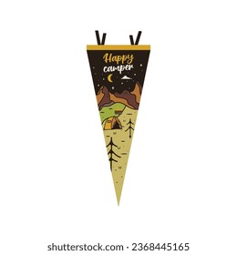 Adventure pennant. Camping Pennant flag design. Vintage outdoor sublimation with happy camper text and mountains. Stock vector graphics