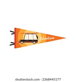 Adventure pennant. Camping Pennant flag design. Vintage outdoor sublimation with summer surfing car. Stock vector graphics