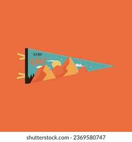 Adventure pennant. Camping Pennant flag design. Vintage outdoor sublimation with mountains . Stock vector graphics on dark background